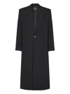Balmain Long Coat In Grain De Poudre Wool In Black