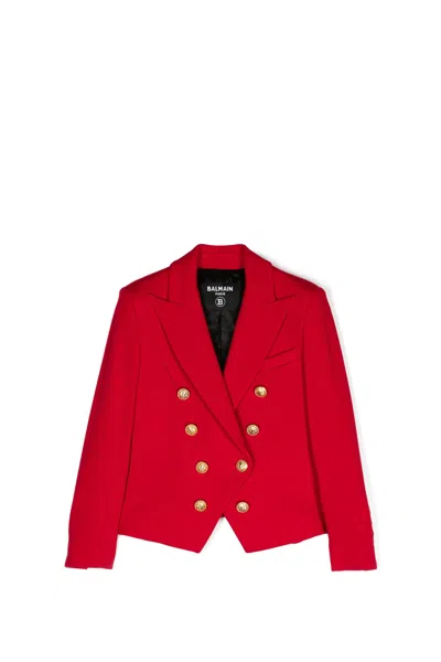 Balmain Single-breasted Jacket For Girls In Viscose Blend In Red