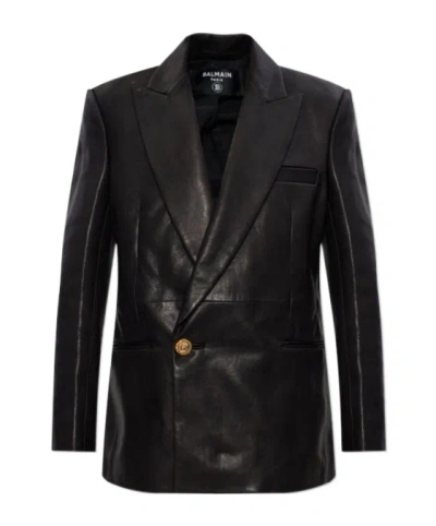 Balmain Lion-button Leather Jacket In Black