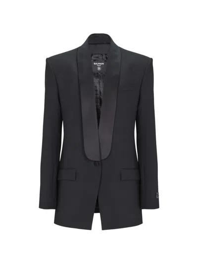 Balmain Single-breasted Shawl-lapel Blazer In Blue