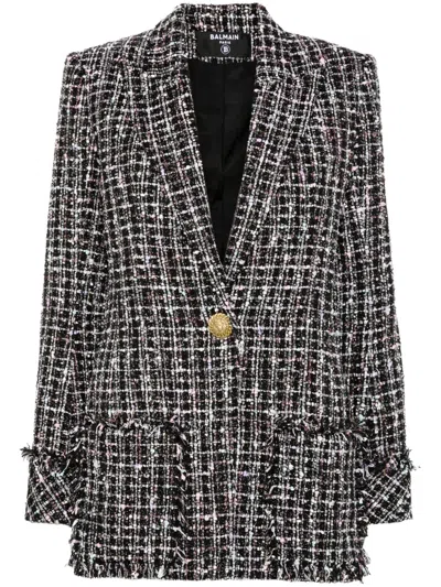 Balmain Single-breasted Tweed Blazer Dress In Noir/multico