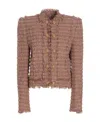 Balmain Single-breasted Tweed Jacket In Brown