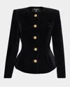 Balmain Single-breasted Velvet Collarless Jacket In Black