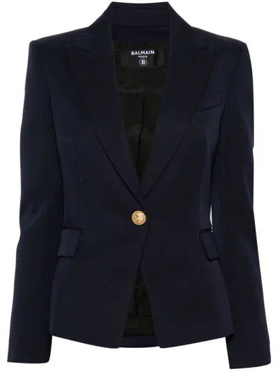 Balmain Peak-lapel Single-breasted Blazer In Blue
