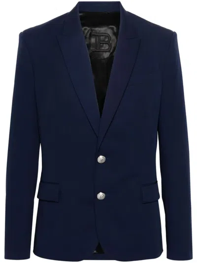 Balmain Single-breasted Wool Blazer In Blue