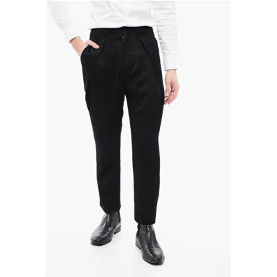 Balmain Single-pleated Jacquard Viscose Pants With Monogram Motif In Black