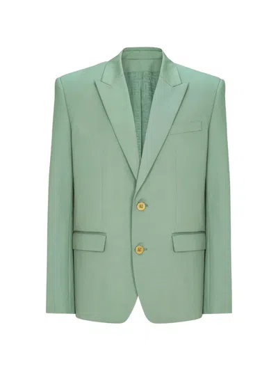 Balmain Single-breasted Peak-lapel Blazer In Green