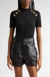 Balmain Sleeveless Black Crop Knit Top With Gold Buttons In 0pa Black