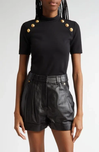 BALMAIN BALMAIN SIX-BUTTON DETAIL MOCK NECK T-SHIRT