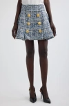Balmain Space-dyed Cotton-blend Miniskirt In 6fc Light Blue
