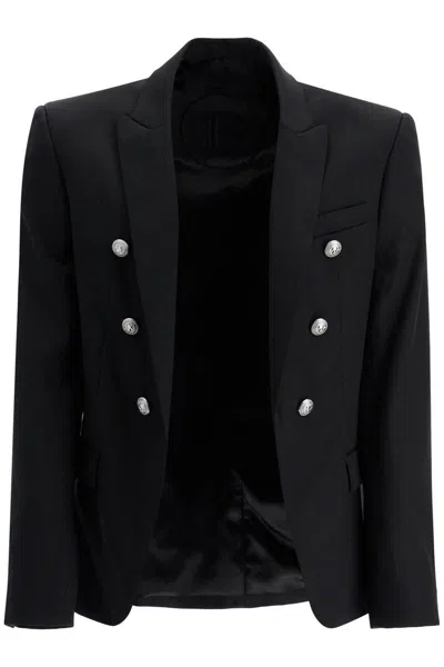 Balmain Six-button Wool Jacket In Black