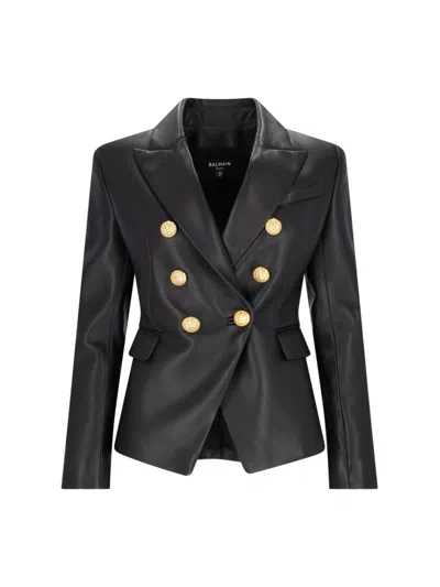Balmain 6 Buttons Classic Leather Jacket In Black