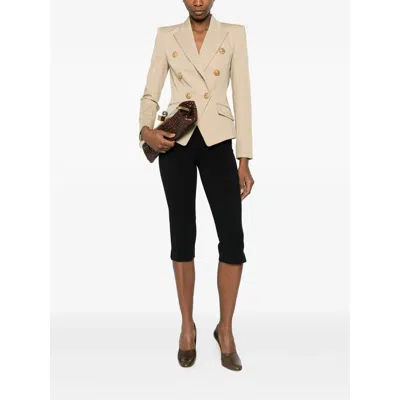Balmain 6-button Double Breasted Gabardine Cutaway Jacket In Neutral