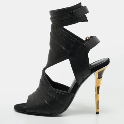 Pre-owned Balmain Size 37 Black Leather Ankle Strap Sandals