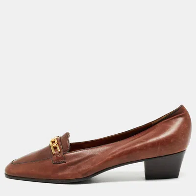 Pre-owned Balmain Size 37.5 Brown Leather Loafer Pumps