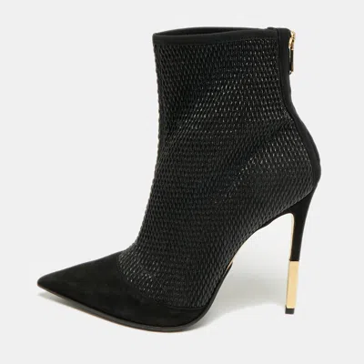 Pre-owned Balmain Size 39.5 Black Suede And Leather Ankle Length Boots