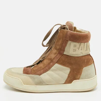 Pre-owned Balmain Size 41 Multicolor Suede And Leather Lace Up Ankle Length Boots