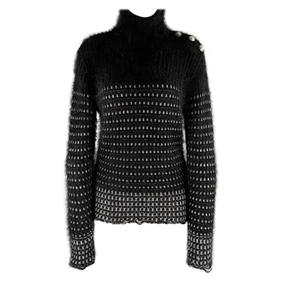 Pre-owned Balmain Size 6 Black Silver Angora Woven Pull On Sweater