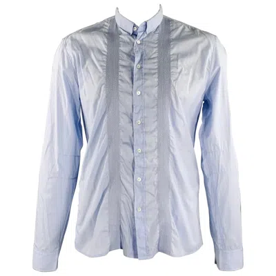 Pre-owned Balmain Size L Blue Light Blue Embroidery Cotton Long Sleeve Shirt
