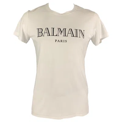 Pre-owned Balmain Size L White Logo Cotton T-shirt