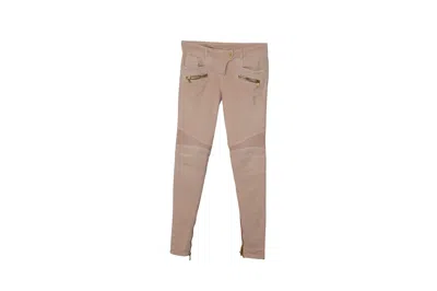 Balmain Skinny Biker Jeans In Pink Cotton