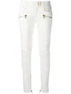 Balmain Skinny Biker Trousers In White