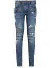 Balmain Skinny Jeans With A Worn Effect In Blue
