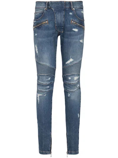 Balmain Skinny Jeans With A Worn Effect In Blue