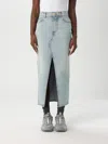 Balmain Midi Denim Skirt With Slit In Blue