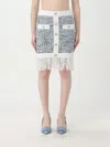 Balmain Frayed Button-embellished Tweed Mini Skirt In Gnawed Blue