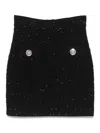Balmain Black Pencil Mini Skirt With Jewel Buttons In Black