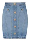 Balmain Buttoned Mini Denim Skirt In Blue