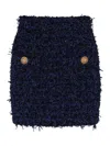 Balmain Button-embellished Tweed Mini Skirt In Blue