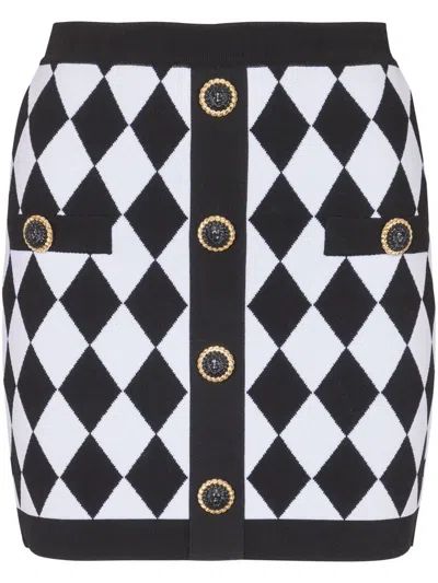 Balmain Diamond-intarsia Knitted Miniskirt In Multi