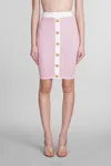 Balmain Buttoned Pointelle Knit Skirt In Rose-pink