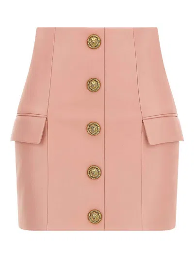 Balmain Short Lambskin Skirt With Buttons In Animal Print