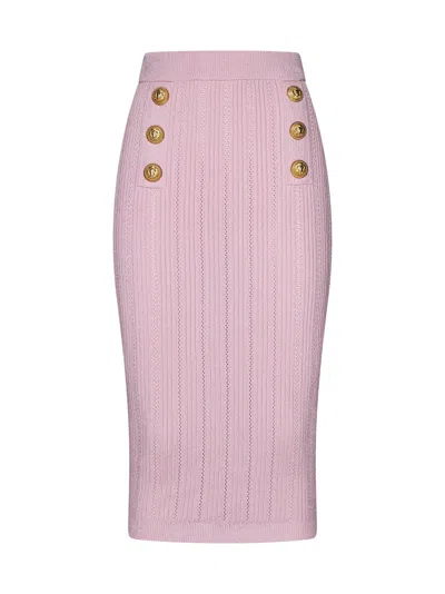 Balmain Viscose Knit Midi Skirt In Pink