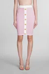 Balmain Buttoned Pointelle Knit Skirt In Rose-pink