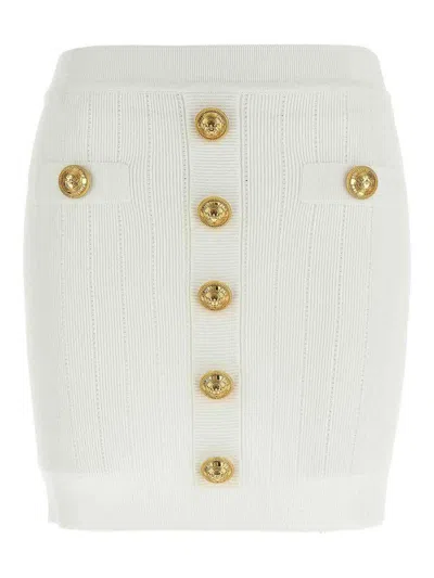 Balmain Viscose Blend Skirt With Iconic Buttons In Neutral