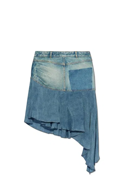 Balmain Asymmetrical Midi Denim Skirt In Blue