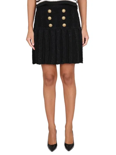 Balmain High-waisted Button-detail Skirt In Black