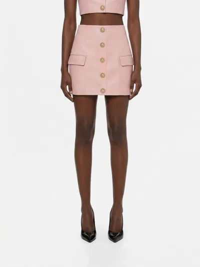 Balmain Short Lambskin Skirt With Buttons In Animal Print