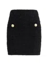 Balmain Black Pencil Mini Skirt With Jewel Buttons In Tweed Woman In Black