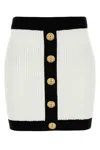 Balmain Button-embellished Two-tone Ribbed-knit Mini Skirt