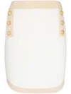 Balmain 6-button Metallic-edge Pointelle Knit Mini Skirt In Beige