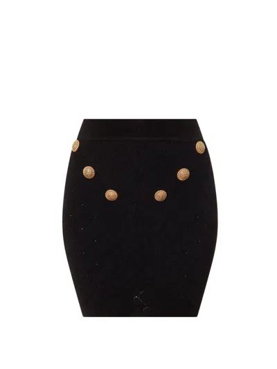 BALMAIN BLACK SHORT SKIRT WITH JEWEL BUTTONS IN VISCOSE BLEND WOMAN