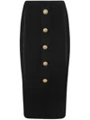 Balmain High Waist Five Button See Through Knit Midi Skirt In Black