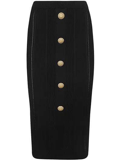 BALMAIN BALMAIN HIGH WAIST FIVE BUTTON SEE THROUGH KNIT MIDI SKIRT