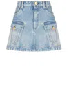 Balmain Mini Cargo Skirt In Blue Cotton Denim In Blue