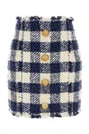 Balmain Checked High-rise Tweed Miniskirt In Marineblanc